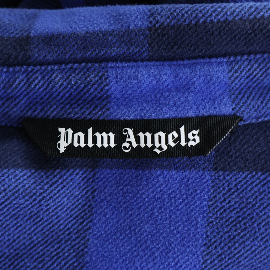 Palm Angels(パームエンジェルス) 22AW Check Patterned Buttoned Overshirt オーバーサイズ長袖チェックシャツ ブルー PMGA109S22FAB001