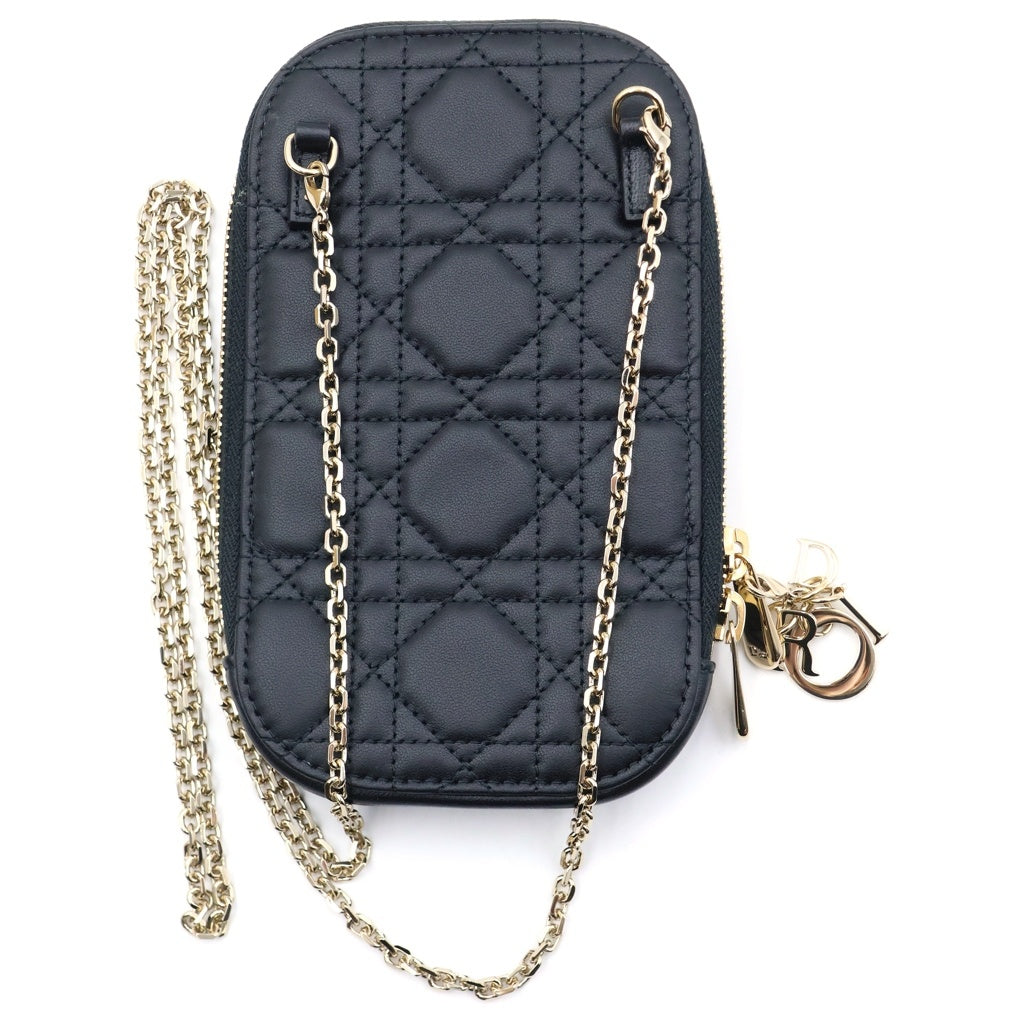 Christian Dior(クリスチャンディオール) Lady Dior レディディオール カナージュ チェーンショルダー フォンケース ブラック レディース