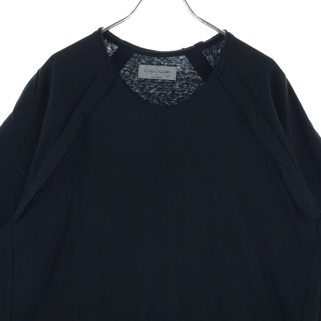 Yohji Yamamoto POUR HOMME(ヨウジヤマモト プールオム) 24SS COTTON SLUB SINGLE JERSEY REVERSED SEAM RAGLAN SHORT SLEEVE T ラグラン 半袖Tシャツ ブラック HS-T12-074
