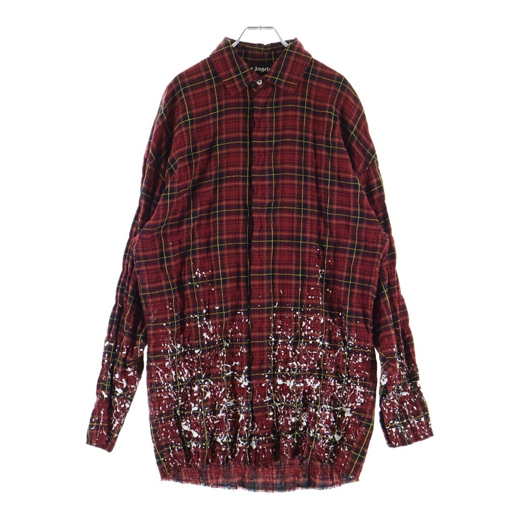 Palm Angels(パームエンジェルス) 20AW FLANNEL CURVED LOGO OVERSHIRT アーチロゴ ペイント加工 フランネル 長袖シャツ レッド PMGA079F20FAB001