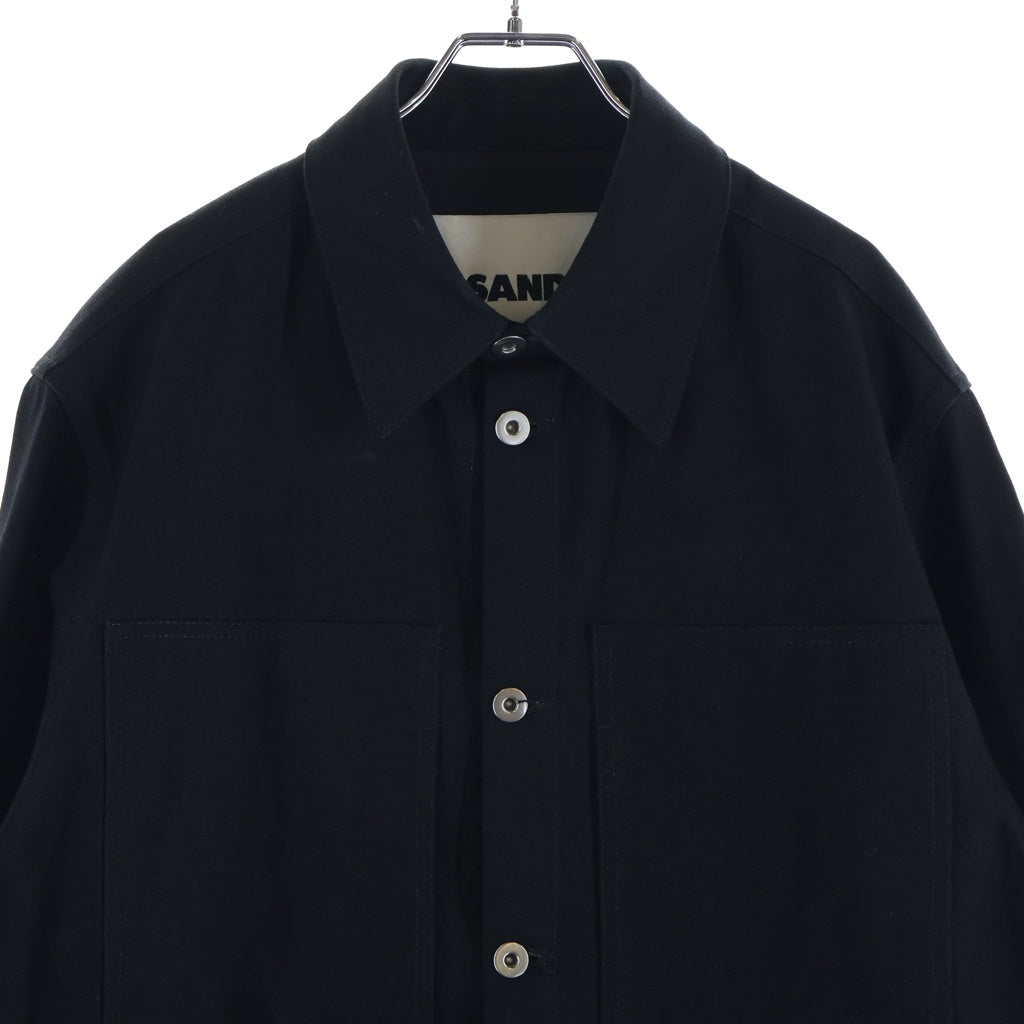 JIL SANDER(ジルサンダー) 25SS REGULAR FIT DENIM SHIRT レギュラーフィット レザー切替 デニム ジャケット カバーオールジャケット ブラック J22SW0034