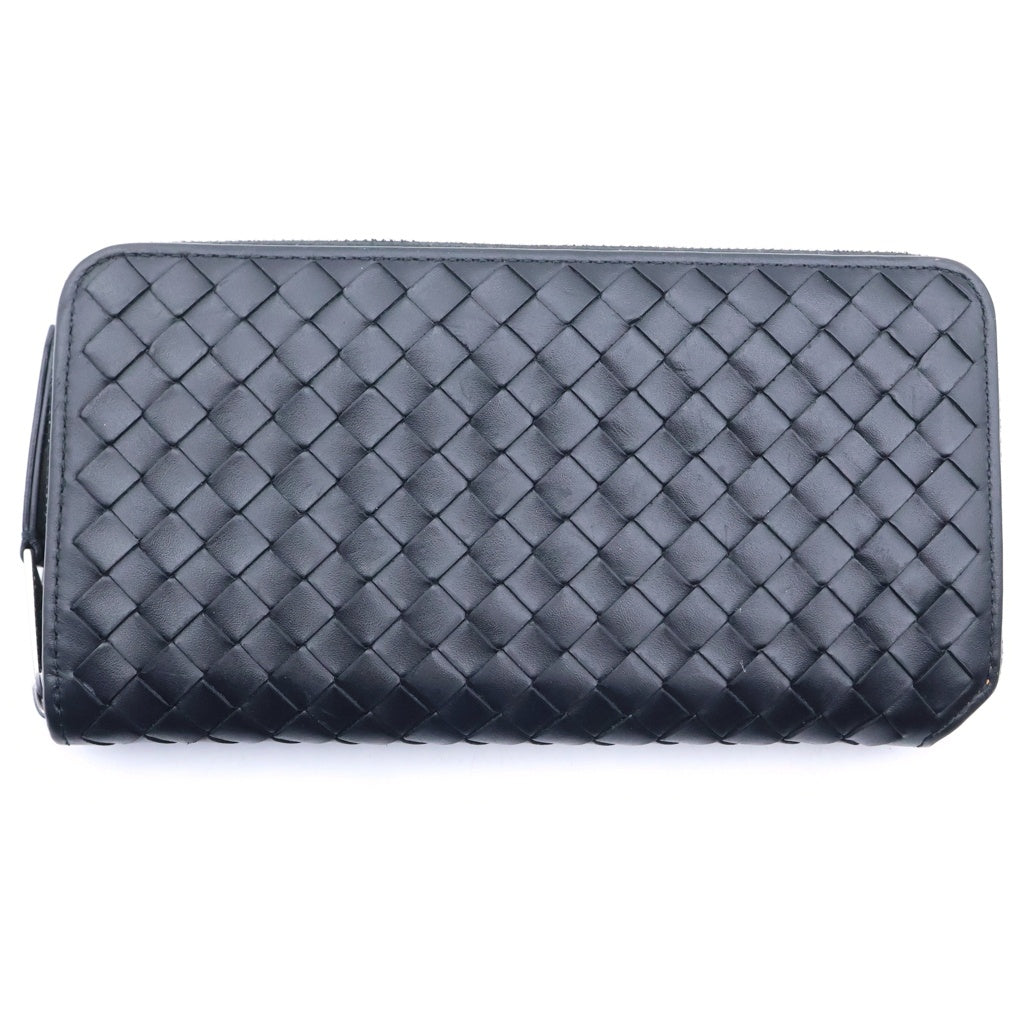 BOTTEGA VENETA(ボッテガヴェネタ) イントレチャート ラウンドファスナー ジップ 長財布 レザー ブラック