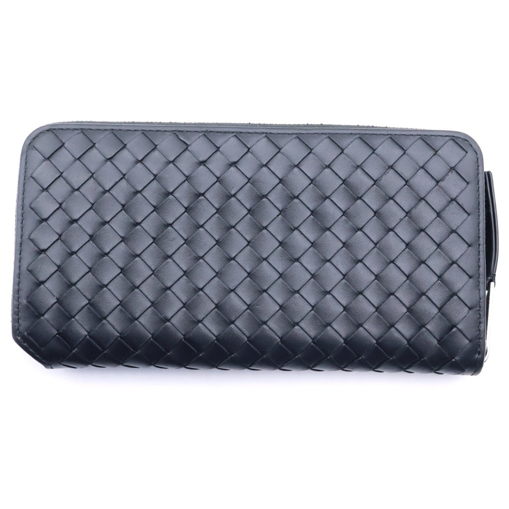 BOTTEGA VENETA(ボッテガヴェネタ) イントレチャート ラウンドファスナー ジップ 長財布 レザー ブラック