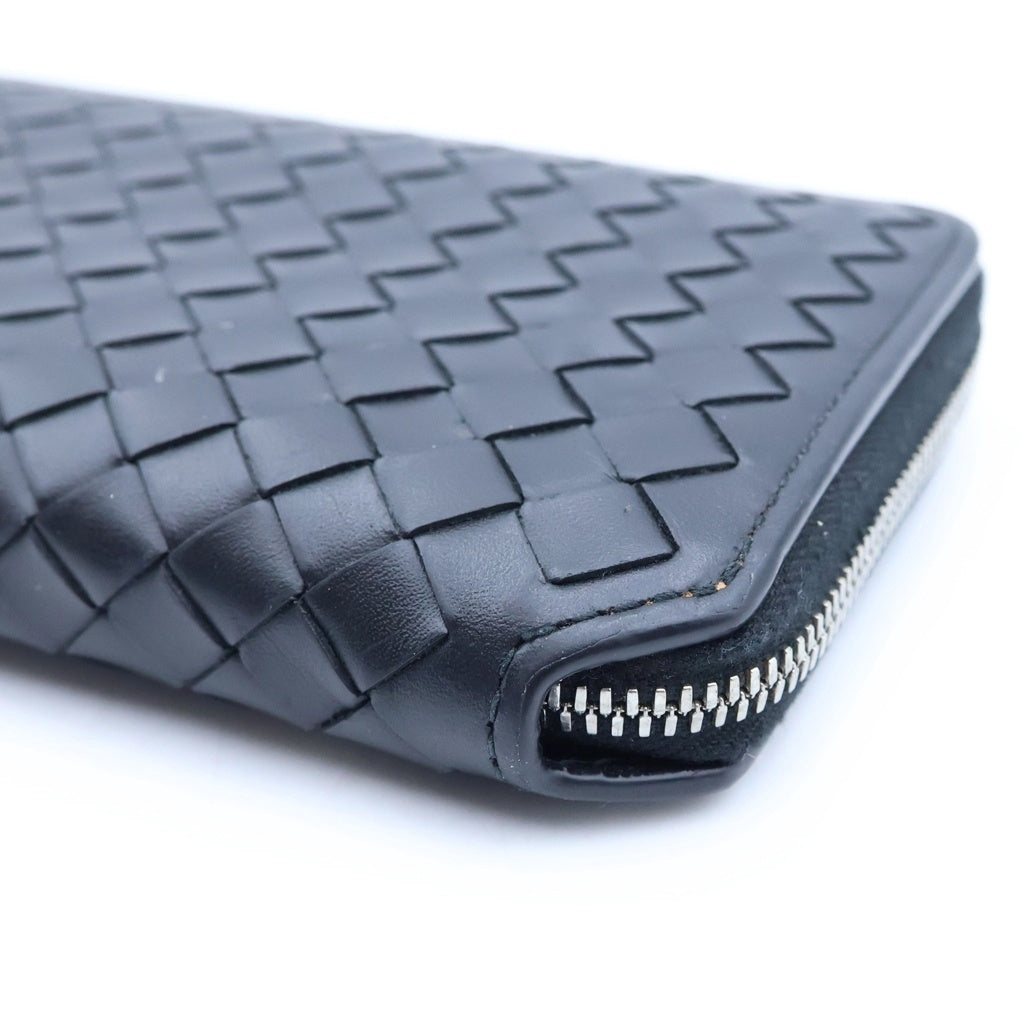 BOTTEGA VENETA(ボッテガヴェネタ) イントレチャート ラウンドファスナー ジップ 長財布 レザー ブラック