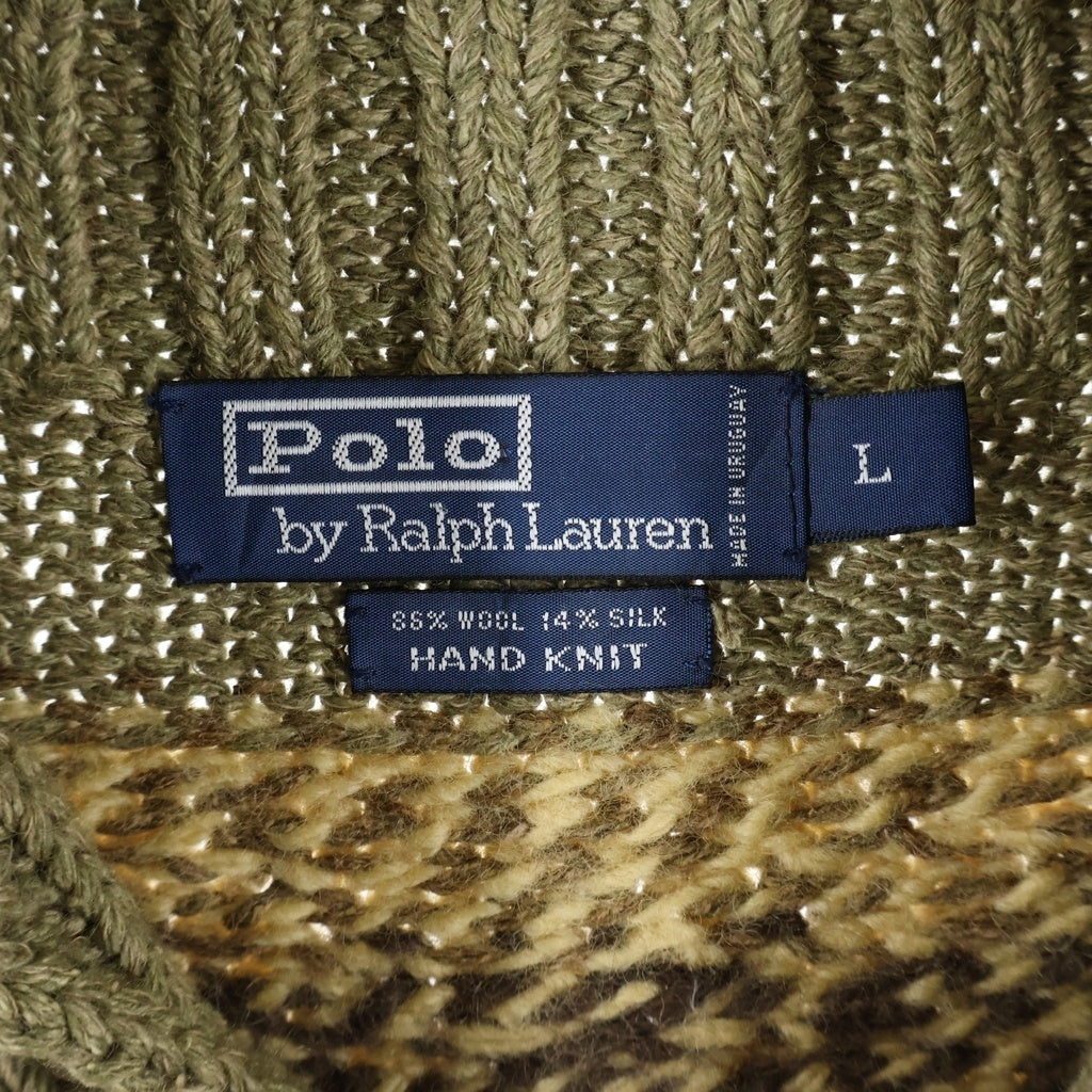 POLO RALPH LAUREN(ポロラルフローレン) 90S VINTAGE ヴィンテージ ネイティブ柄 ショールカラー ウール ニット セーター カーキ