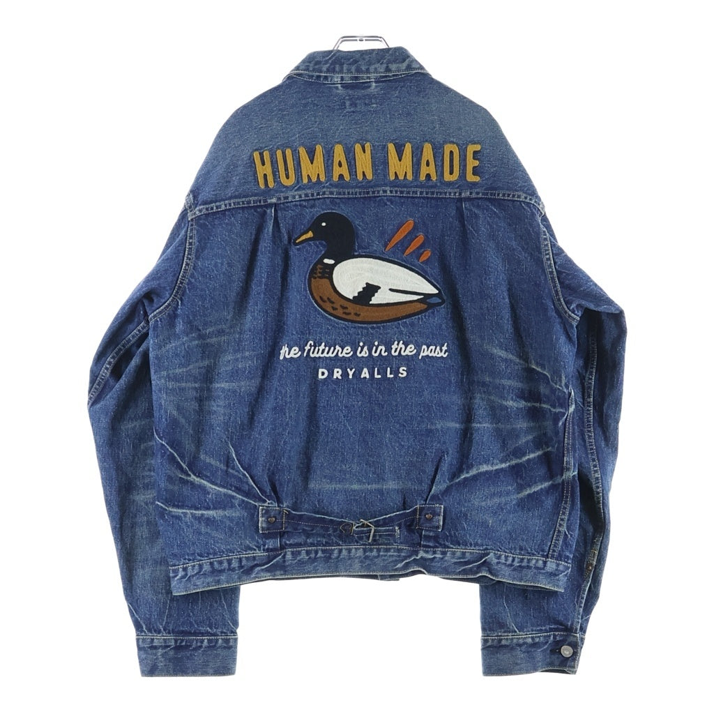 HUMAN MADE(ヒューマンメイド) 1ST DENIM WORK JACKET FUTURE バックロゴエンブロイダリーデザイン ウォッシュ加工 デニム トラッカー ジャケット インディゴ HM30JK002