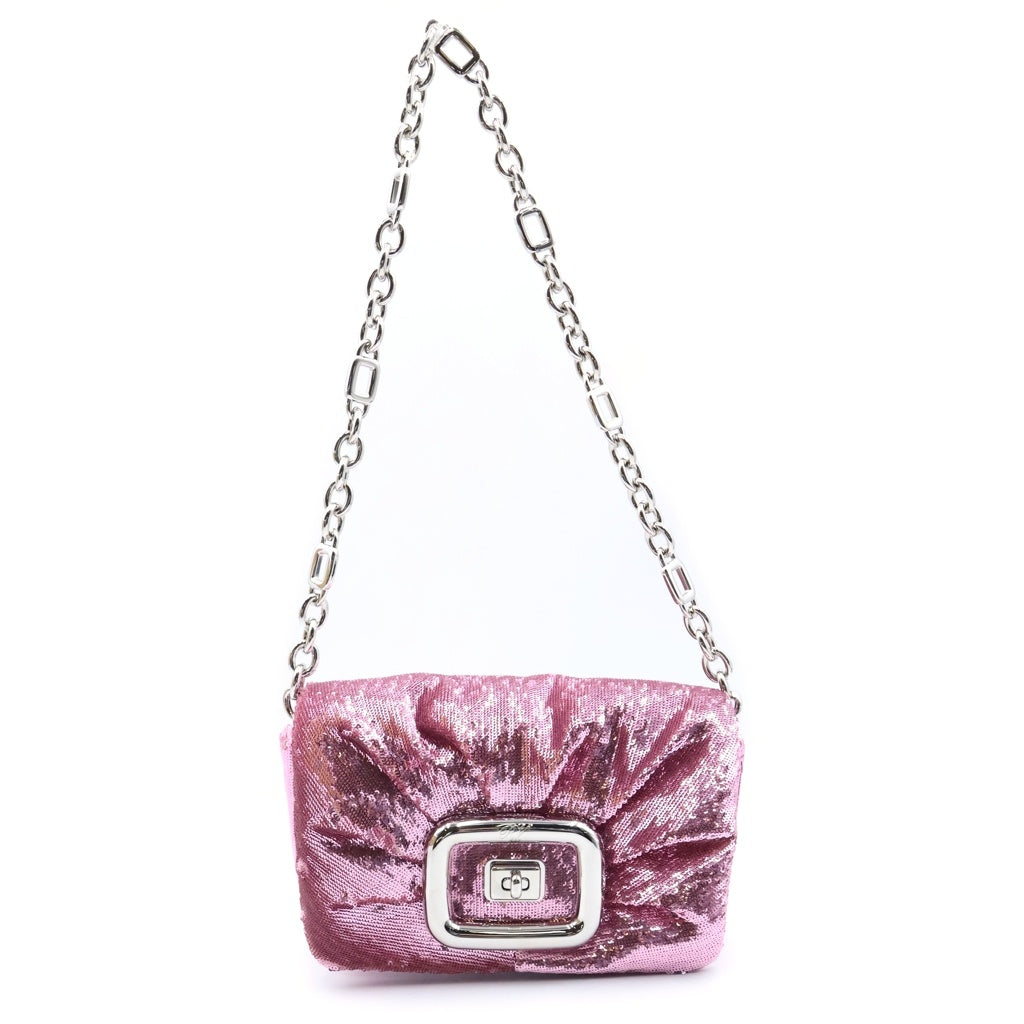 Roger Vivier(ロジェヴィヴィエ) スパンコール ミニターンロック チェーンショルダーバッグ ピンク レディース