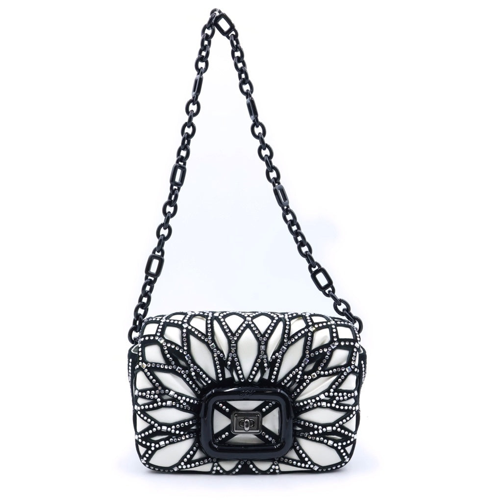 Roger Vivier(ロジェヴィヴィエ) クリスタル ミニターンロック ヴィヴ チョック チェーンショルダーバッグ ブラック/ホワイト レディース