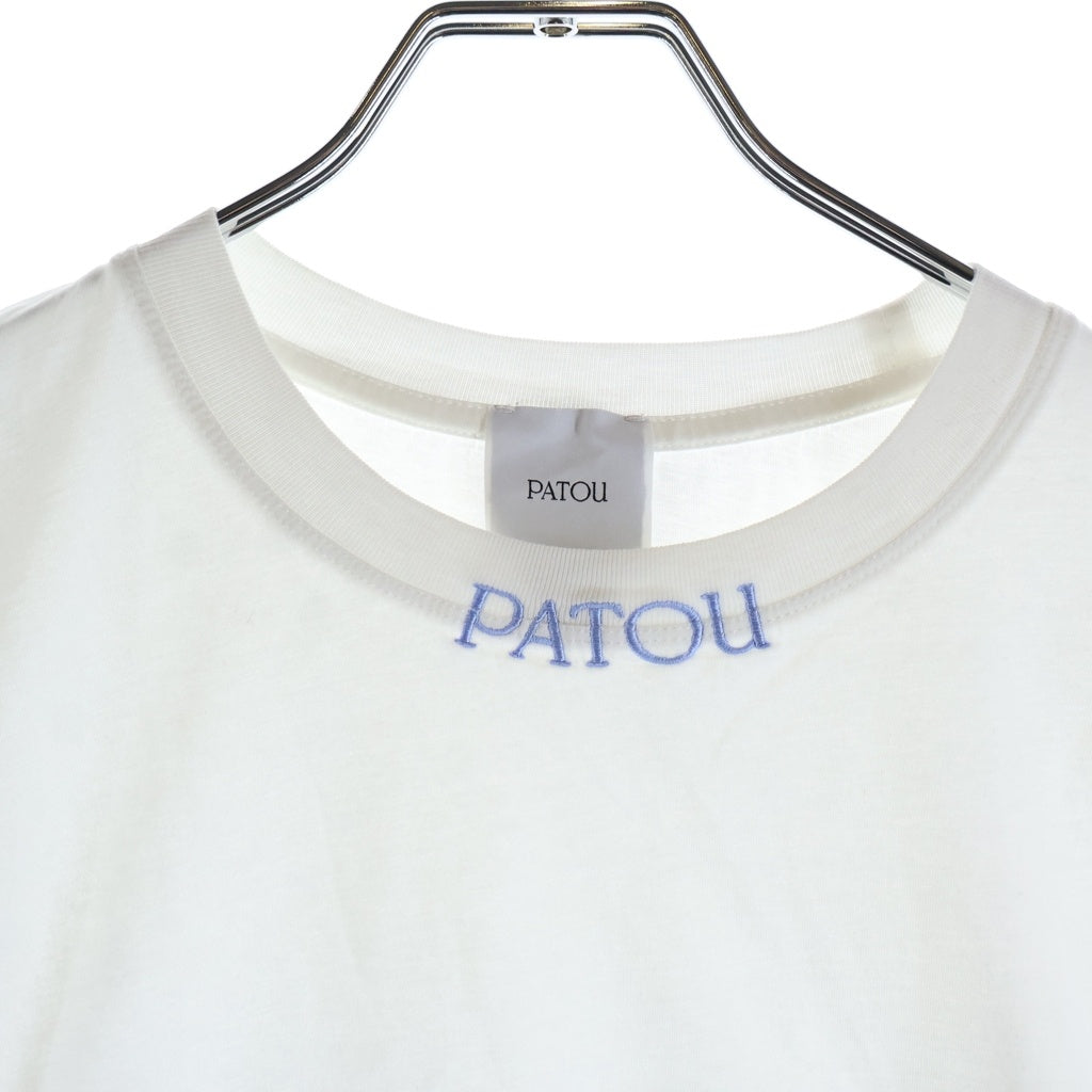 PATOU(パトゥー) ネックロゴ刺繍 クロップド 半袖Tシャツ カットソー ホワイト レディース