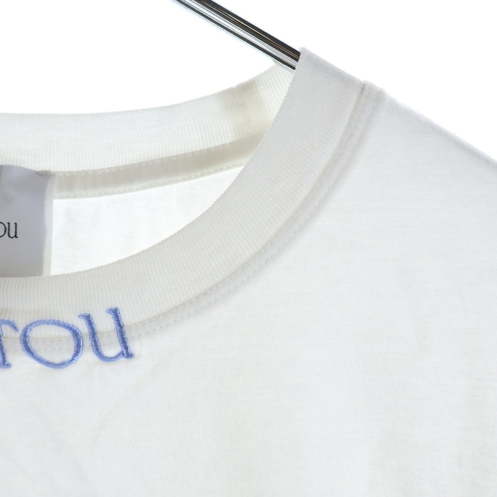 PATOU(パトゥー) ネックロゴ刺繍 クロップド 半袖Tシャツ カットソー ホワイト レディース