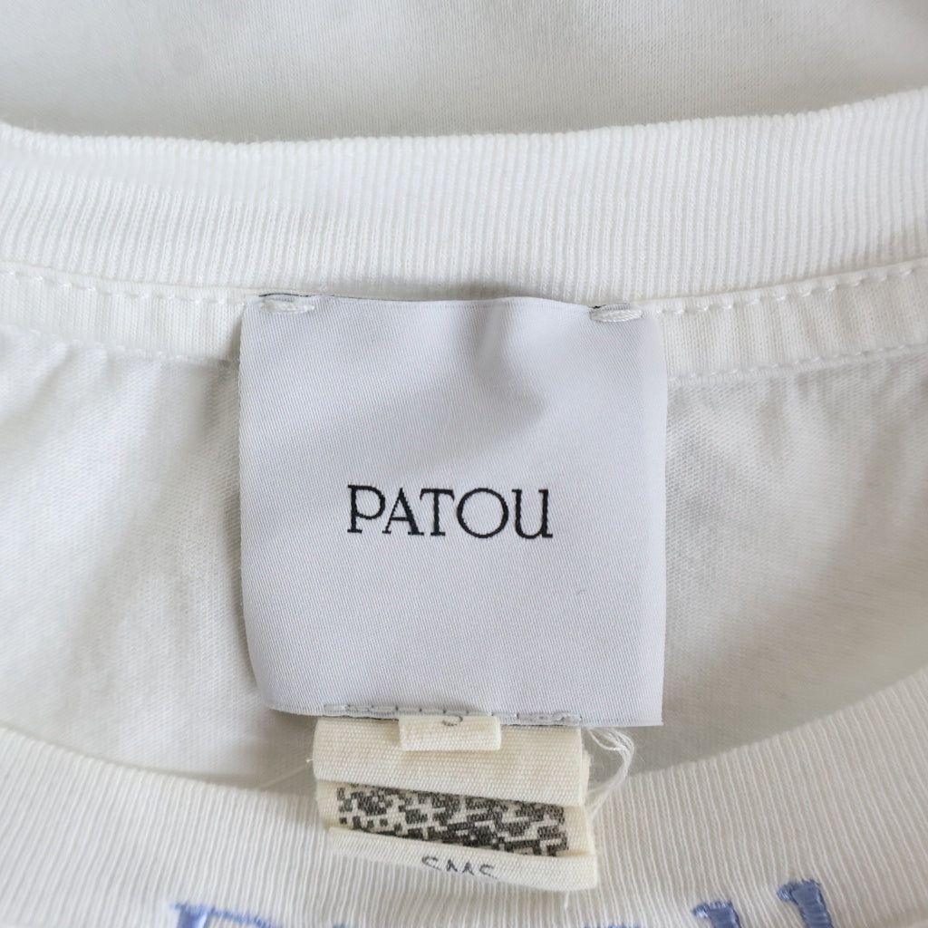 PATOU(パトゥー) ネックロゴ刺繍 クロップド 半袖Tシャツ カットソー ホワイト レディース