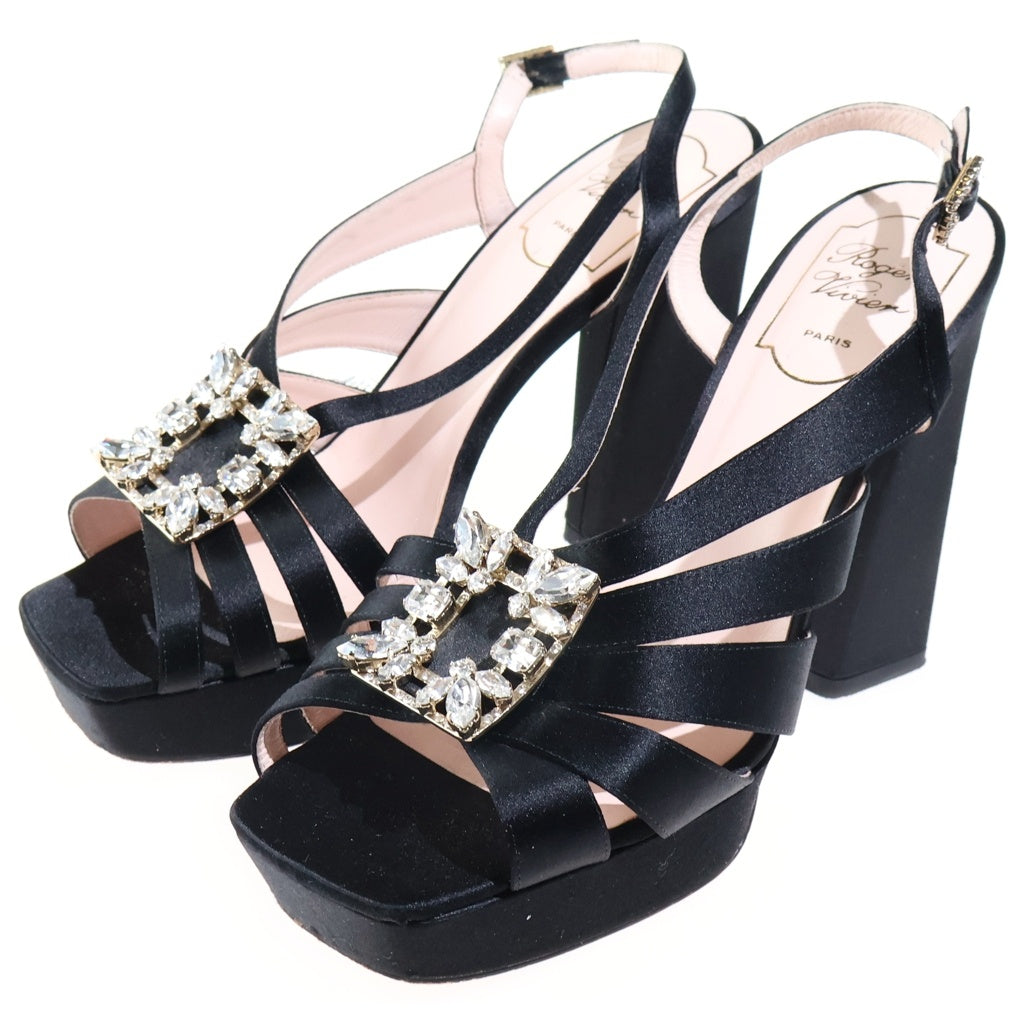 Roger Vivier(ロジェヴィヴィエ) ビジュー装飾 ヒールストラップ オープントゥ ヒールパンプス レディース ブラック