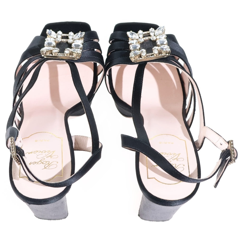 Roger Vivier(ロジェヴィヴィエ) ビジュー装飾 ヒールストラップ オープントゥ ヒールパンプス レディース ブラック
