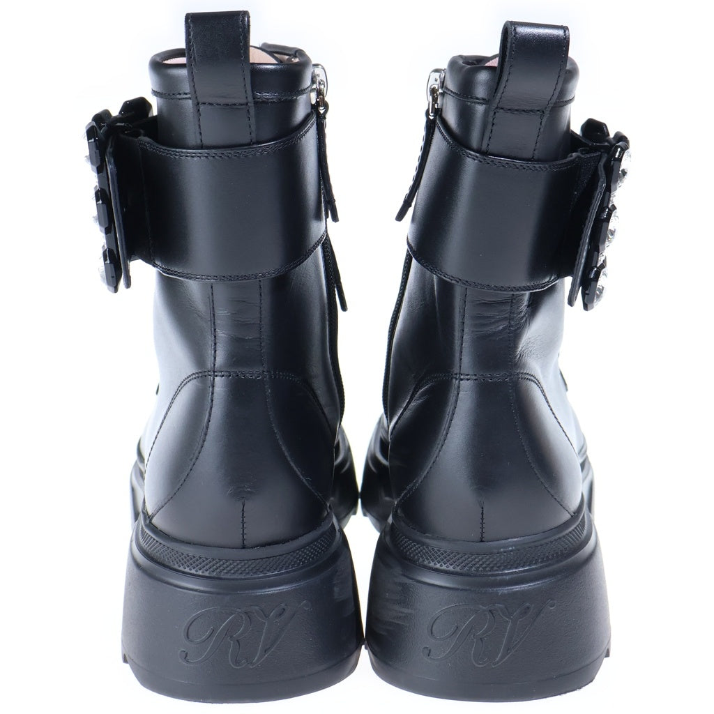 Roger Vivier(ロジェヴィヴィエ) サイドビジュー装飾 レースアップ レザー アンクルブーツ ブラック レディース
