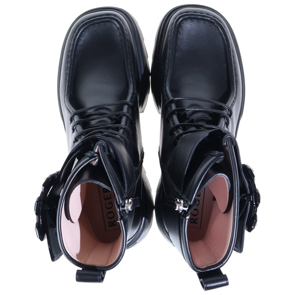 Roger Vivier(ロジェヴィヴィエ) サイドビジュー装飾 レースアップ レザー アンクルブーツ ブラック レディース
