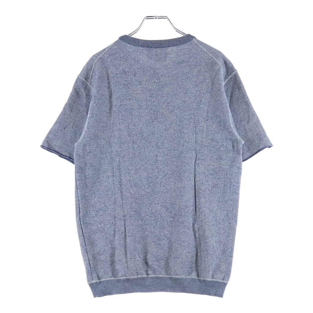 JIL SANDER(ジルサンダー) 前Vガセット 袖切りっぱなしデザイン クルーネック 半袖 ニットTシャツ グレー/ブルー OM751053MY24041851
