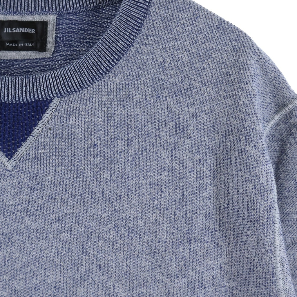 JIL SANDER(ジルサンダー) 前Vガセット 袖切りっぱなしデザイン クルーネック 半袖 ニットTシャツ グレー/ブルー OM751053MY24041851