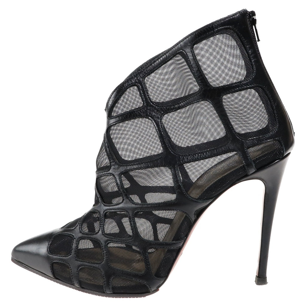 CHRISTIAN LOUBOUTIN(クリスチャンルブタン) BOOTY Leather Ankle Boots ブーティー レザーアンクルブーツ メッシュ ピンヒール ブラック レディース