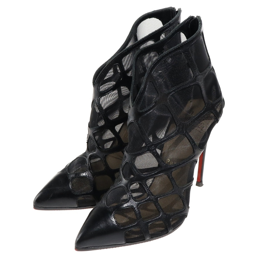 CHRISTIAN LOUBOUTIN(クリスチャンルブタン) BOOTY Leather Ankle Boots ブーティー レザーアンクルブーツ メッシュ ピンヒール ブラック レディース