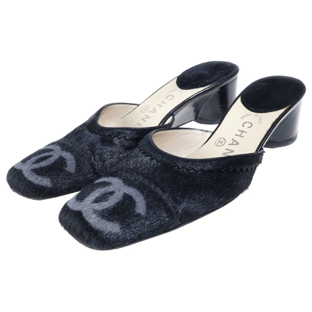 CHANEL(シャネル) CC Mules ココマーク ミュール サンダル ハラコ イタリア製 ブラック レディース