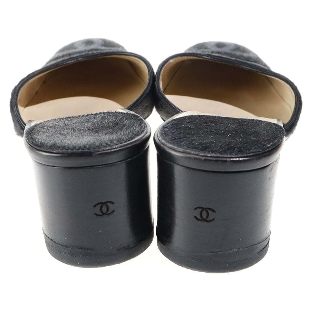 CHANEL(シャネル) CC Mules ココマーク ミュール サンダル ハラコ イタリア製 ブラック レディース