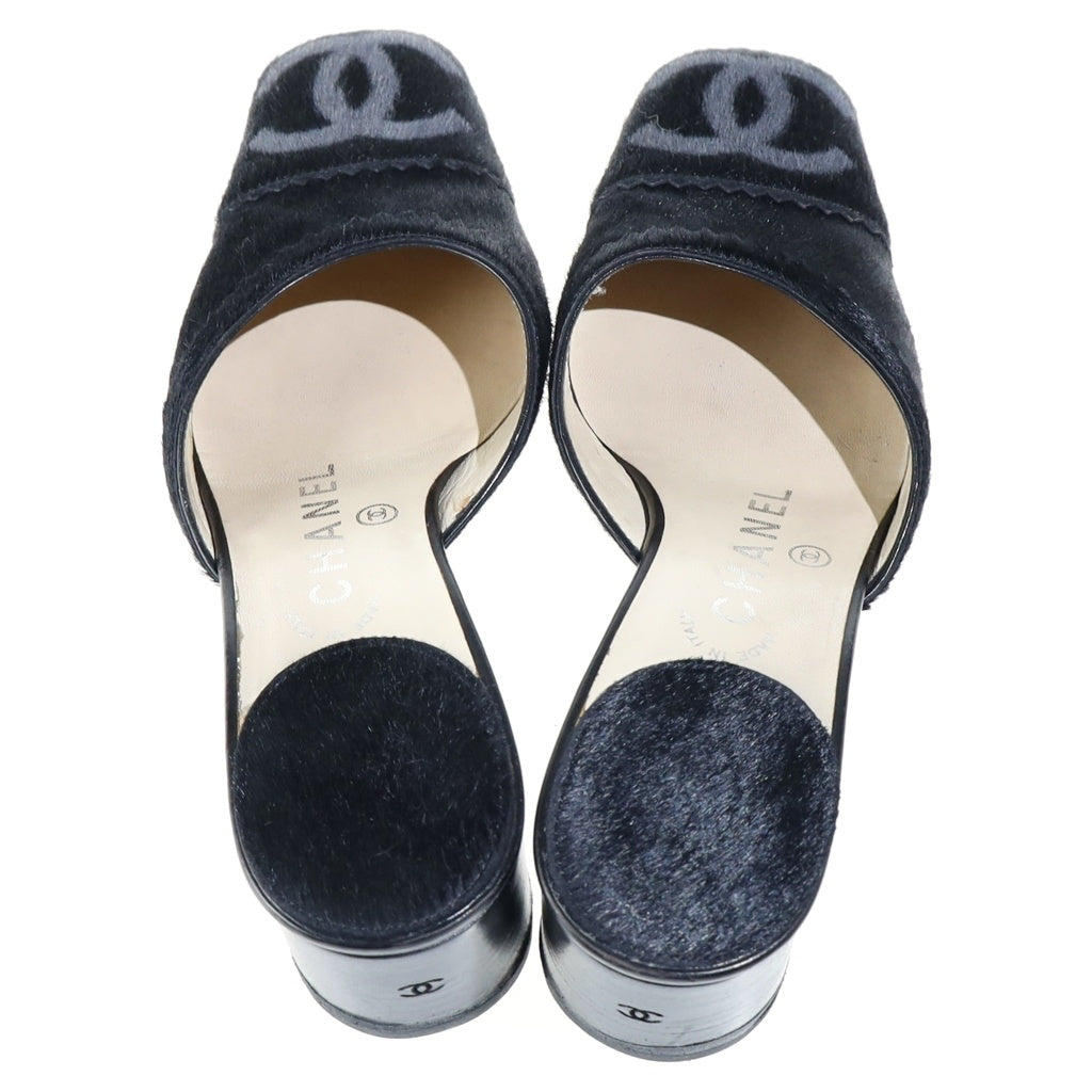 CHANEL(シャネル) CC Mules ココマーク ミュール サンダル ハラコ イタリア製 ブラック レディース