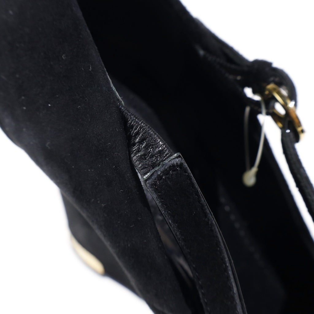 LOUIS VUITTON(ルイヴィトン) ウェッジソール オープントゥパンプス ヒールサンダル スエード ブラック DE0151 レディース