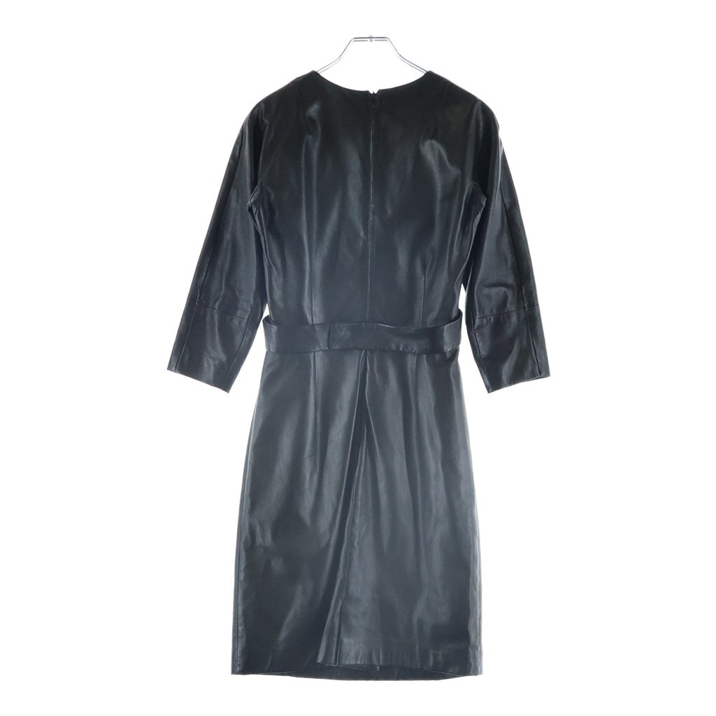 JIL SANDER(ジルサンダー) Leather Dress レザードレス 長袖ワンピース バックジップ ブラック 269984 654070 562501 レディース