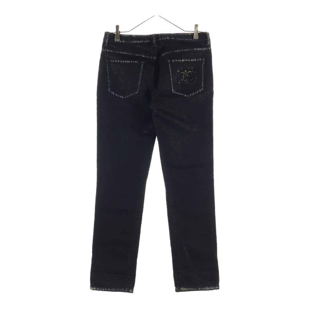 CHANEL(シャネル) CC Black Denim Pants ココマーク刺繍 ゴールドラメ入り デニムパンツ ブラック P39554V28706 レディース