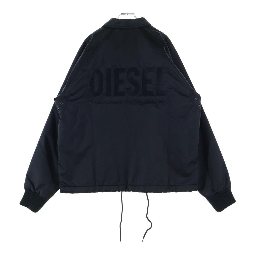 DIESEL(ディーゼル) ロゴ刺繍 キルティング ナイロン コーチジャケット ブラック