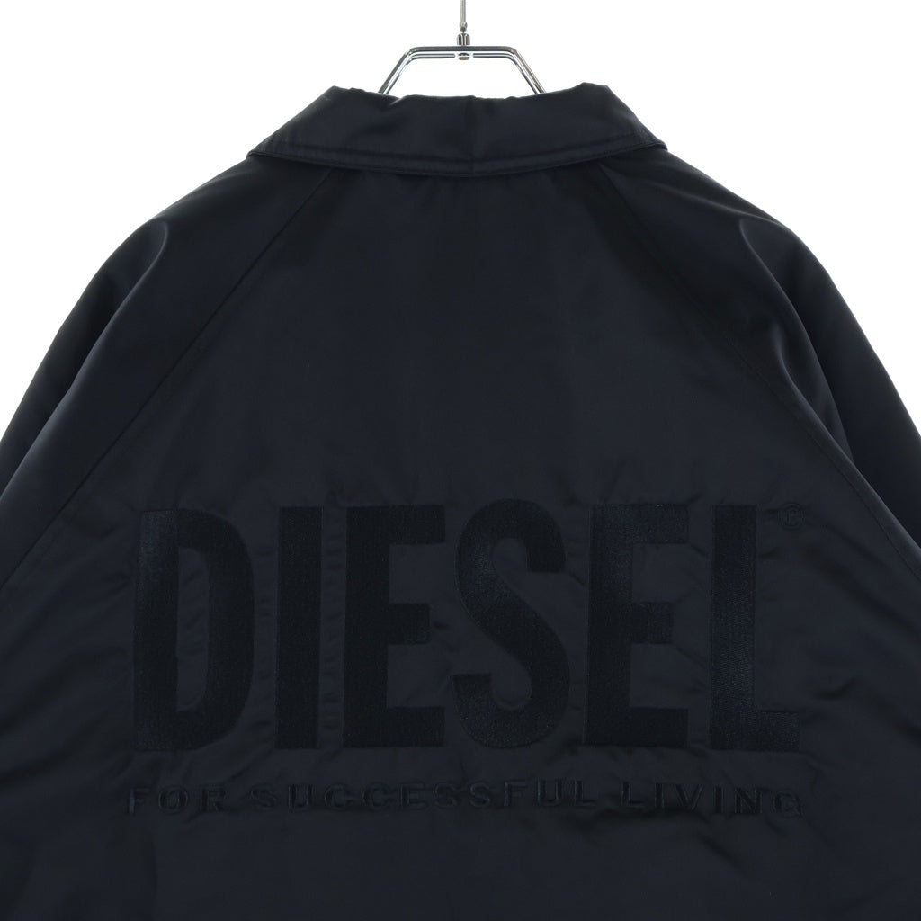 DIESEL(ディーゼル) ロゴ刺繍 キルティング ナイロン コーチジャケット ブラック