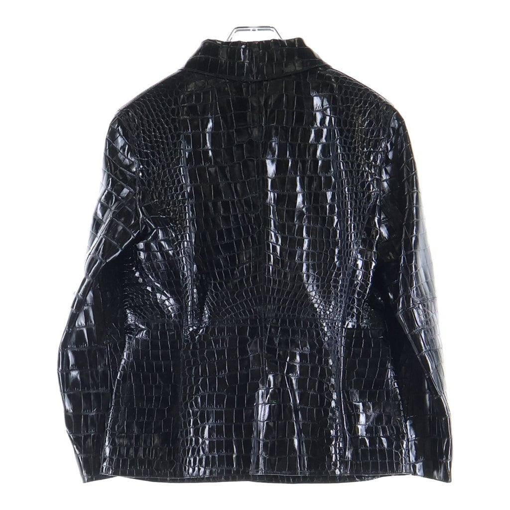 HERMES(エルメス) 22SS セリエボタン 3B クロコダイル ジップポケットレザージャケット ブラック #36 H2E1224DE0236 2E1224DF レディース