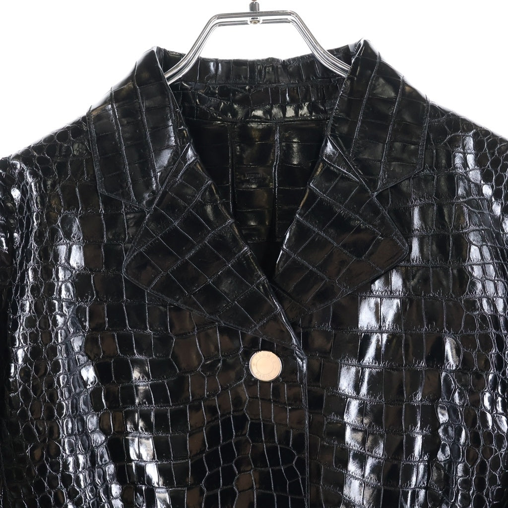HERMES(エルメス) 22SS セリエボタン 3B クロコダイル ジップポケットレザージャケット ブラック #36 H2E1224DE0236 2E1224DF レディース