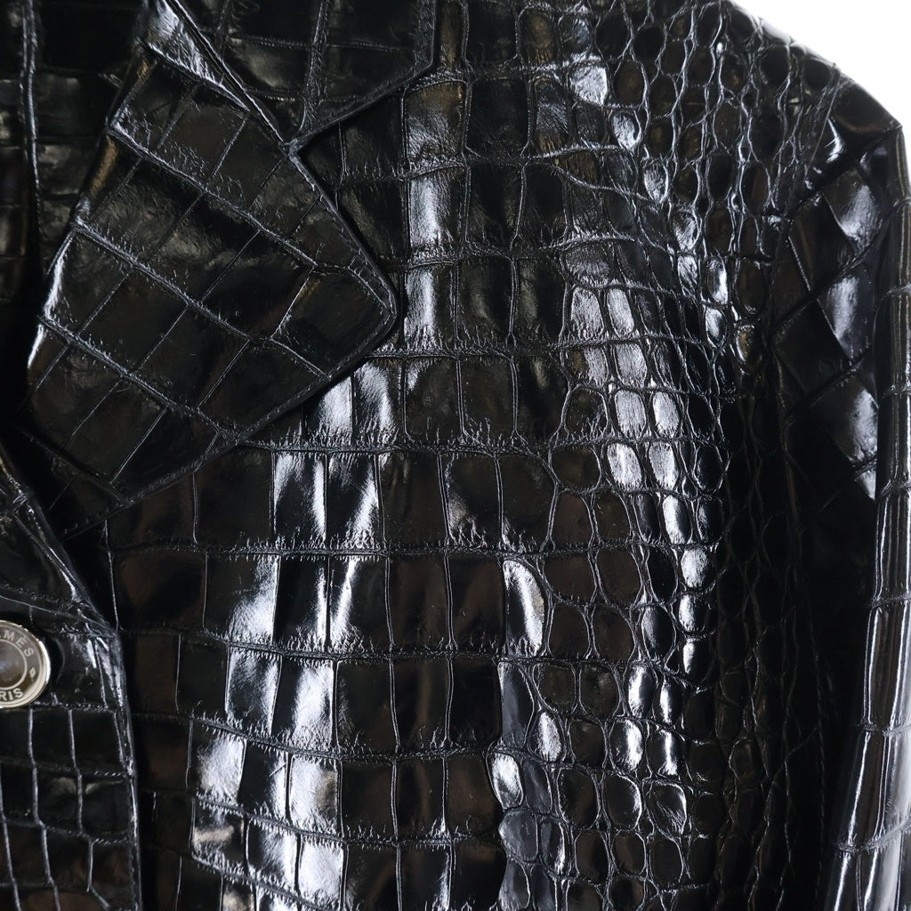 HERMES(エルメス) 22SS セリエボタン 3B クロコダイル ジップポケットレザージャケット ブラック #36 H2E1224DE0236 2E1224DF レディース