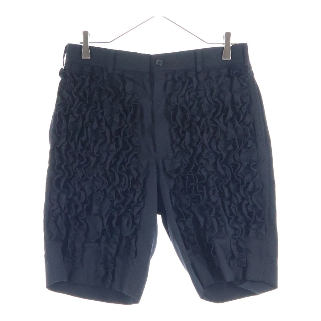 COMME des GARCONS HOMME PLUS(コムデギャルソンオムプリュス) 12SS ジップフライ フロントフリルデザイン ハーフパンツ ウールショートパンツ ショーツ ブラック PI-P064