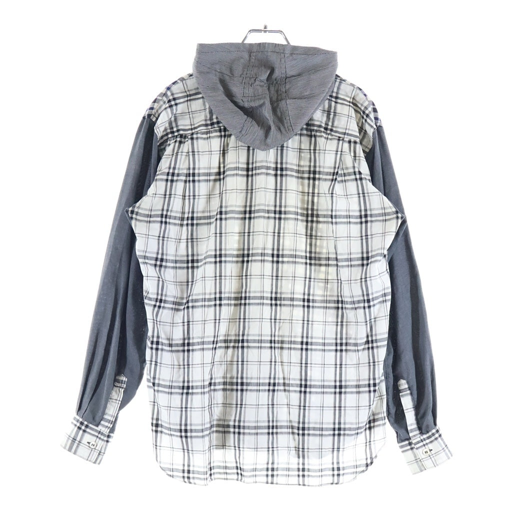 COMME des GARCONS SHIRT(コムデギャルソンシャツ) ボタンフライ フーデッド ギンガムチェック 長袖シャツ 袖切り替え ブラック/ホワイト/グレー W19075
