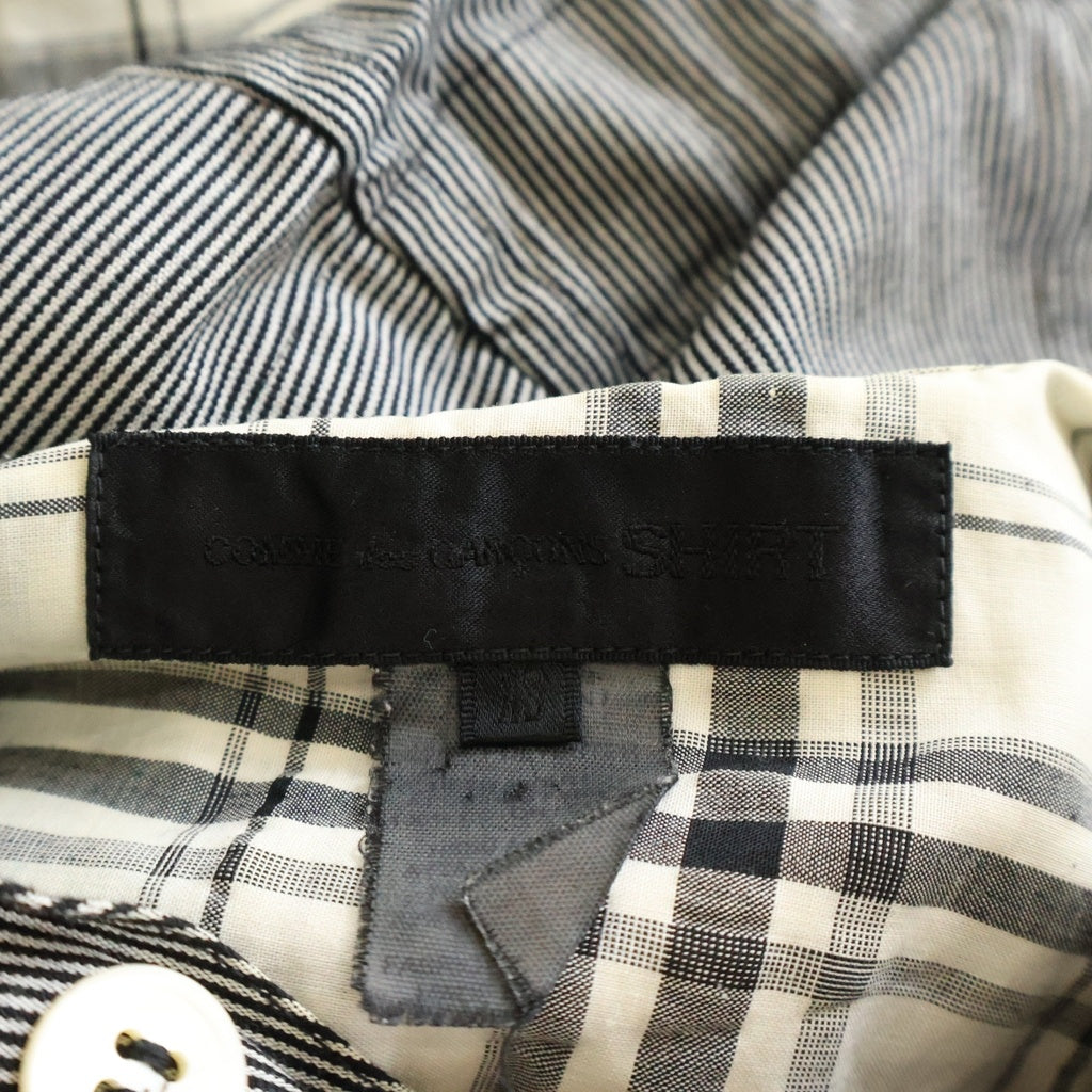 COMME des GARCONS SHIRT(コムデギャルソンシャツ) ボタンフライ フーデッド ギンガムチェック 長袖シャツ 袖切り替え ブラック/ホワイト/グレー W19075
