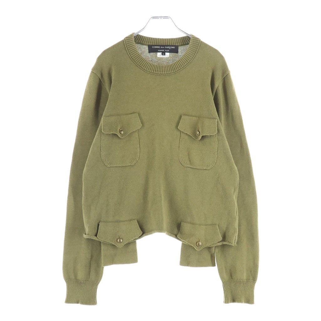 COMME des GARCONS HOMME PLUS(コムデギャルソンオムプリュス) マルチポケット クルーネック ニット コットンセーター プルオーバーパーカー カーキ PO-N019