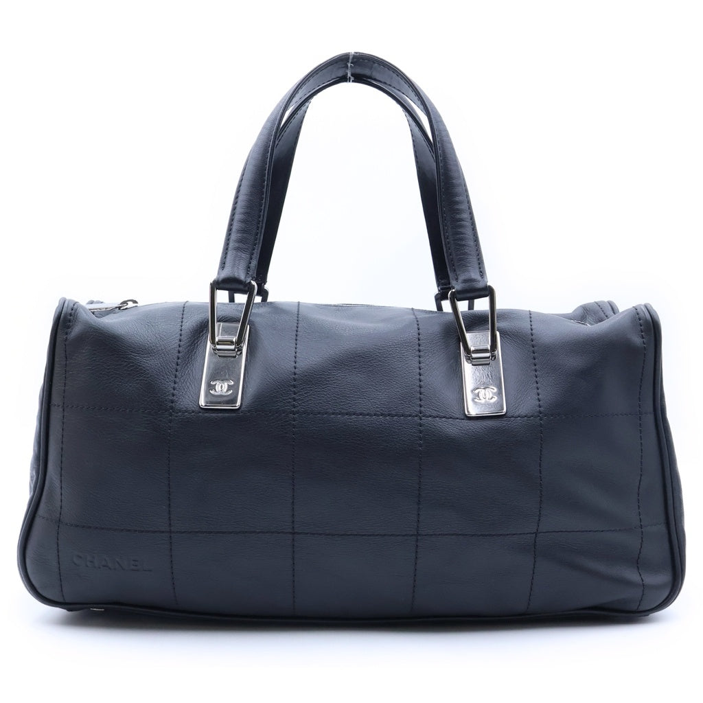 CHANEL(シャネル) チョコバー ハンドバッグ ボストンバッグ ブラック レザー 81番台 シルバー金具 レディース