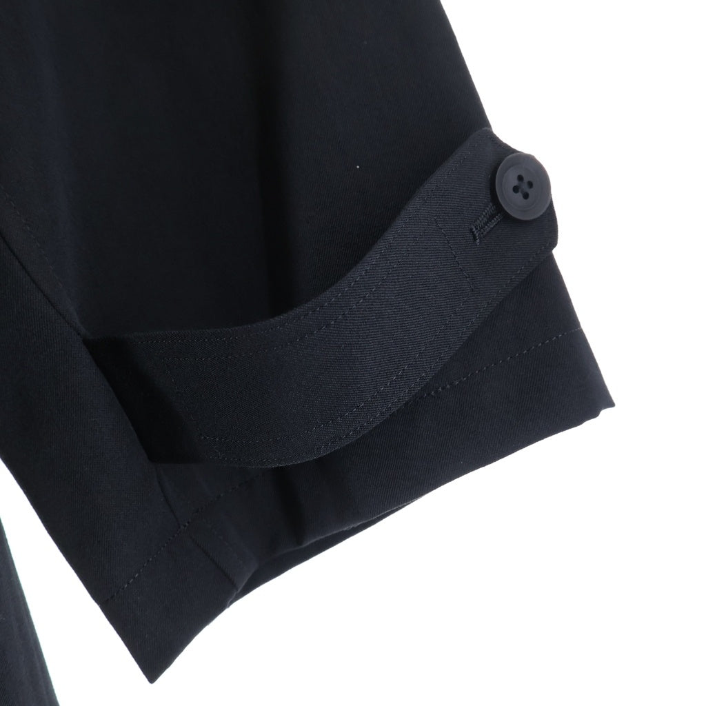 Yohji Yamamoto POUR HOMME(ヨウジヤマモト プールオム) 25AW WOOL GABARDINE DESIGNED SLEEVE COAT ウール ギャバジン デザインド スリーブ ボタンフライ トレンチコート ブラック HL-C04-100
