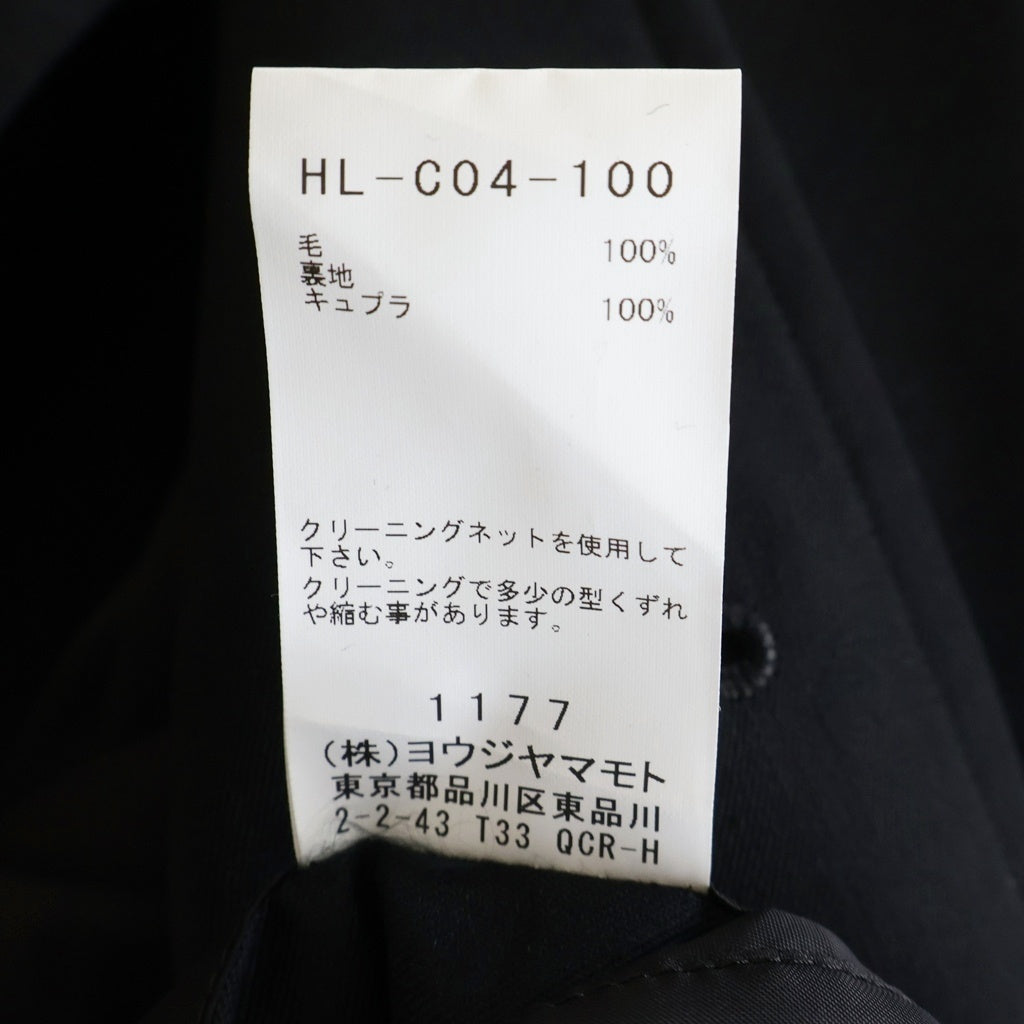Yohji Yamamoto POUR HOMME(ヨウジヤマモト プールオム) 25AW WOOL GABARDINE DESIGNED SLEEVE COAT ウール ギャバジン デザインド スリーブ ボタンフライ トレンチコート ブラック HL-C04-100