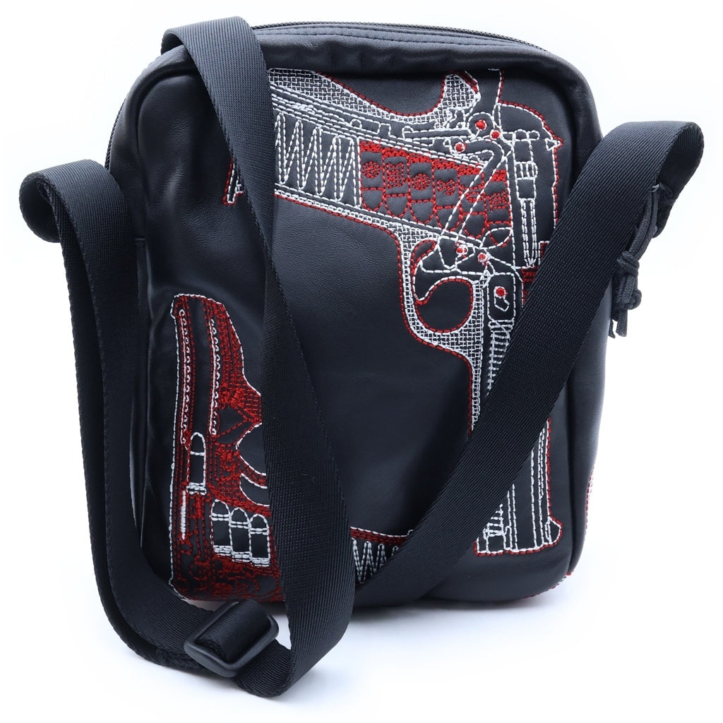 SUPREME(シュプリーム) 26SS Guns Embroidered Leather Shoulder Bag ガンズエンブロイダリー レザー ショルダーバッグ ブラック レディース