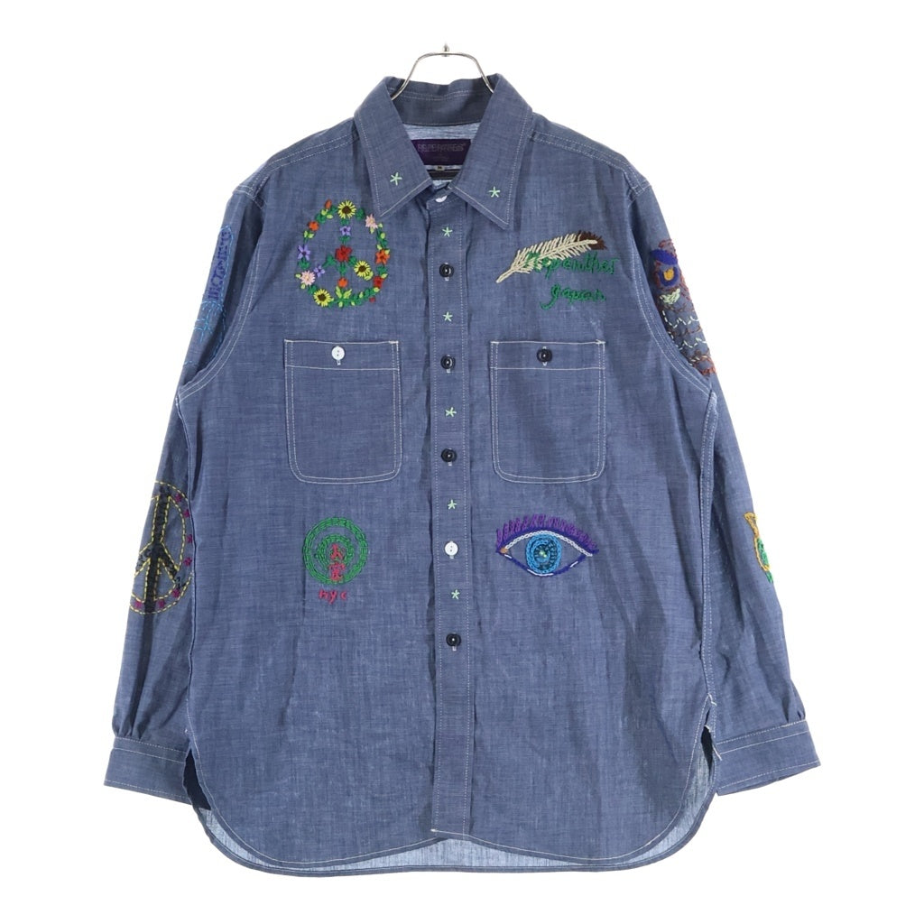 NEPENTHES(ネペンテス) ×OTAKARA NYC オタカラ エヌワイシー エンブロイダリー シャンブレー 長袖シャツ ブルー 0T1499