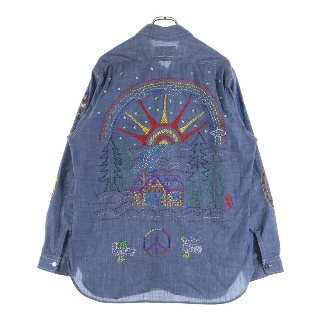 NEPENTHES(ネペンテス) ×OTAKARA NYC オタカラ エヌワイシー エンブロイダリー シャンブレー 長袖シャツ ブルー 0T1499