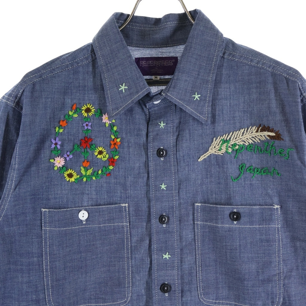 NEPENTHES(ネペンテス) ×OTAKARA NYC オタカラ エヌワイシー エンブロイダリー シャンブレー 長袖シャツ ブルー 0T1499