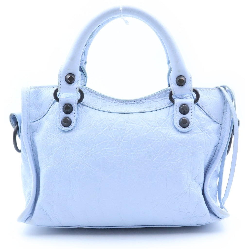 BALENCIAGA(バレンシアガ) Le City ル シティ ミニ 2WAYハンドバッグ ショルダーバッグ ライトブルー レザー 806395 ブラック金具 レディース