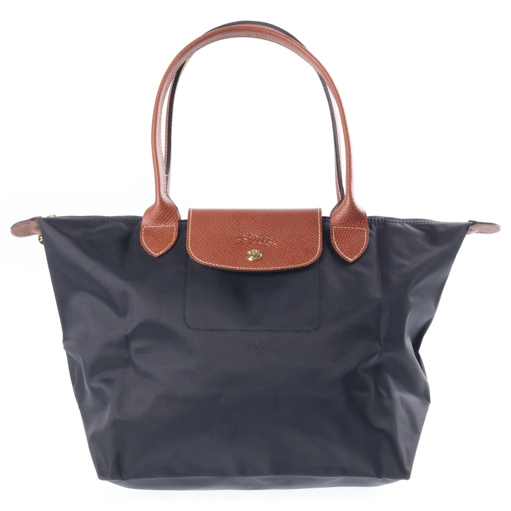LONGCHAMP(ロンシャン) レザー ナイロン 折り畳み ハンドバッグ トートバッグ ブラック/ブラウン レディース