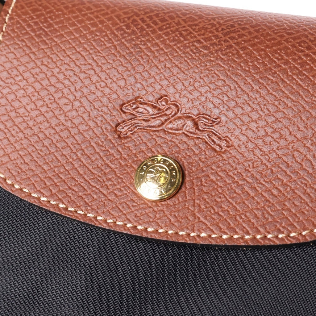 LONGCHAMP(ロンシャン) レザー ナイロン 折り畳み ハンドバッグ トートバッグ ブラック/ブラウン レディース
