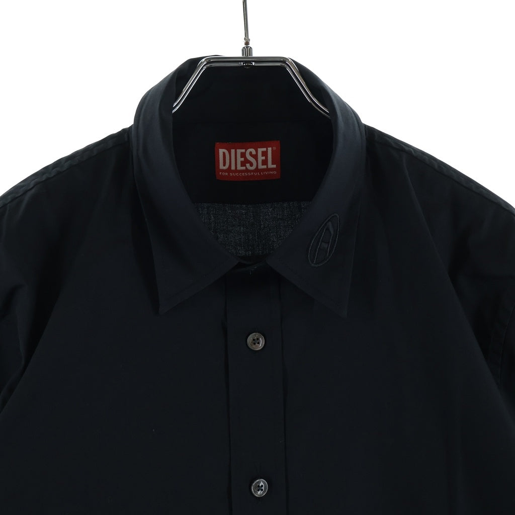 DIESEL(ディーゼル) 襟ロゴ刺繍 エンブロイダリー 長袖シャツ ブラック A10617-0QFAV