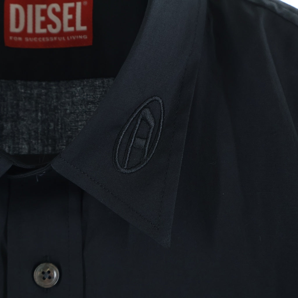 DIESEL(ディーゼル) 襟ロゴ刺繍 エンブロイダリー 長袖シャツ ブラック A10617-0QFAV